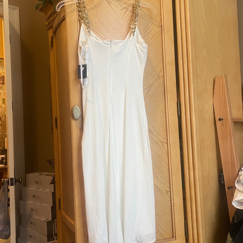 Guess White cowl neck Dress with gold chain straps size 4 - Picture 6 of 7
